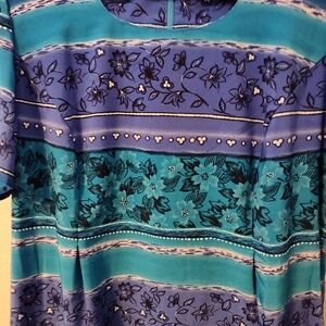 Plus Size Blue Floral 3/4 Length Sheath Dress